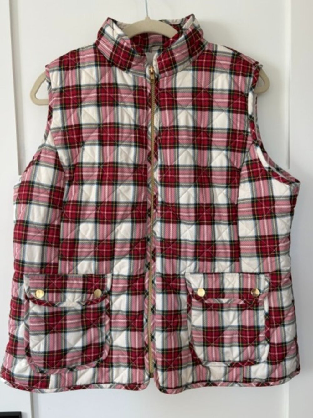 St. John’s Bay Plaid Puffer Vest Gold Zip Size XL